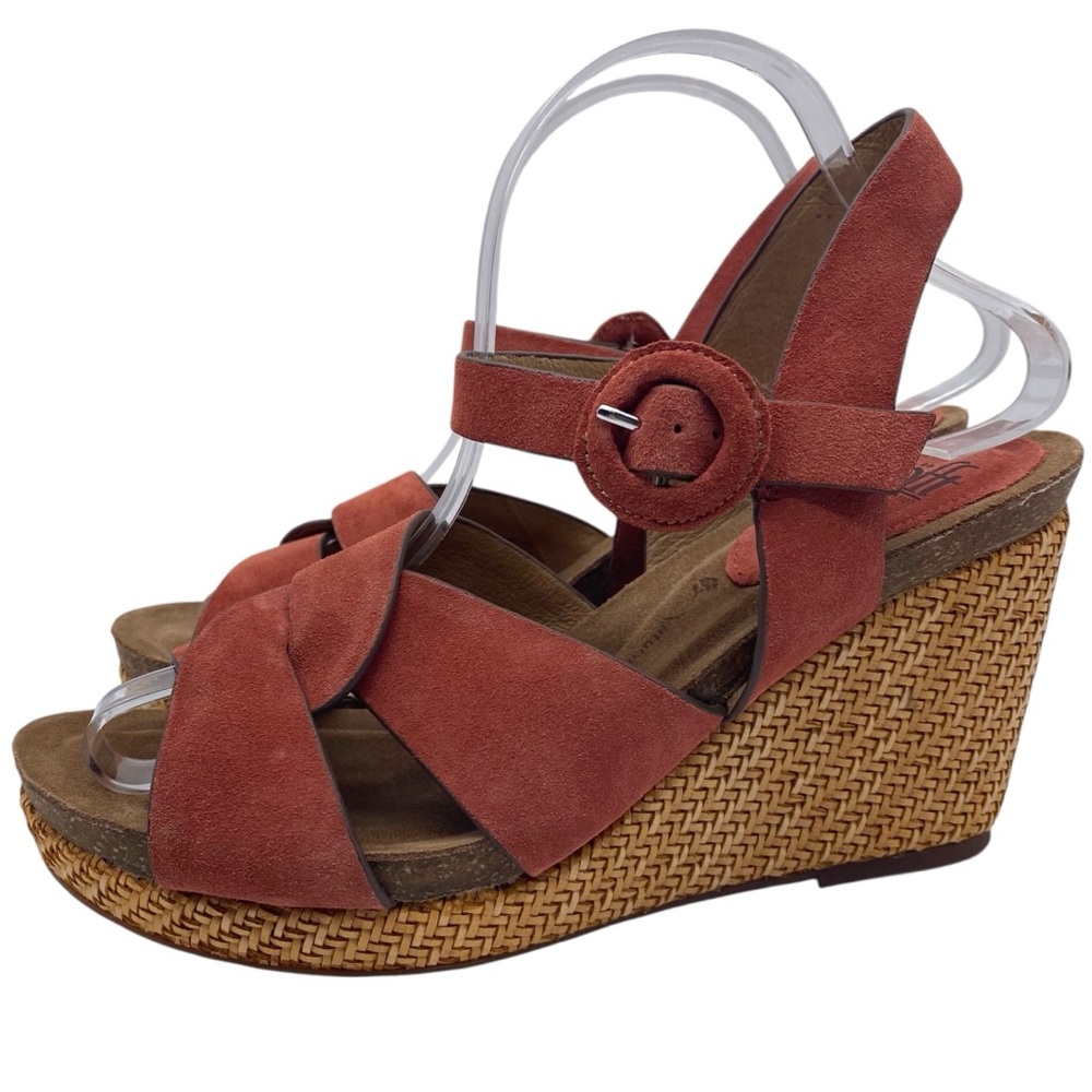 Sofft Womens Shoes Casidy Wedge Sandals 9.5 Coral Orange Suede Leather Platform - Picture 14 of 14